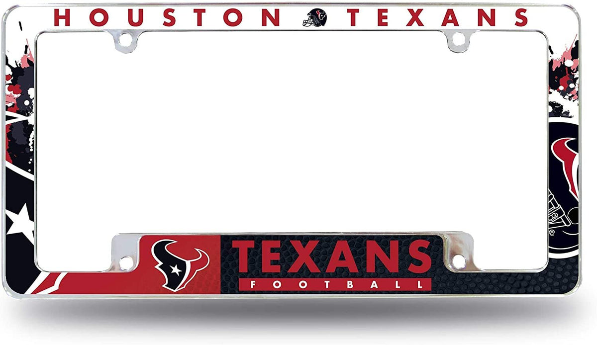 Houston Texans Metal License License Plate Frame Tag Cover, All Over Design, 12x6 Inch