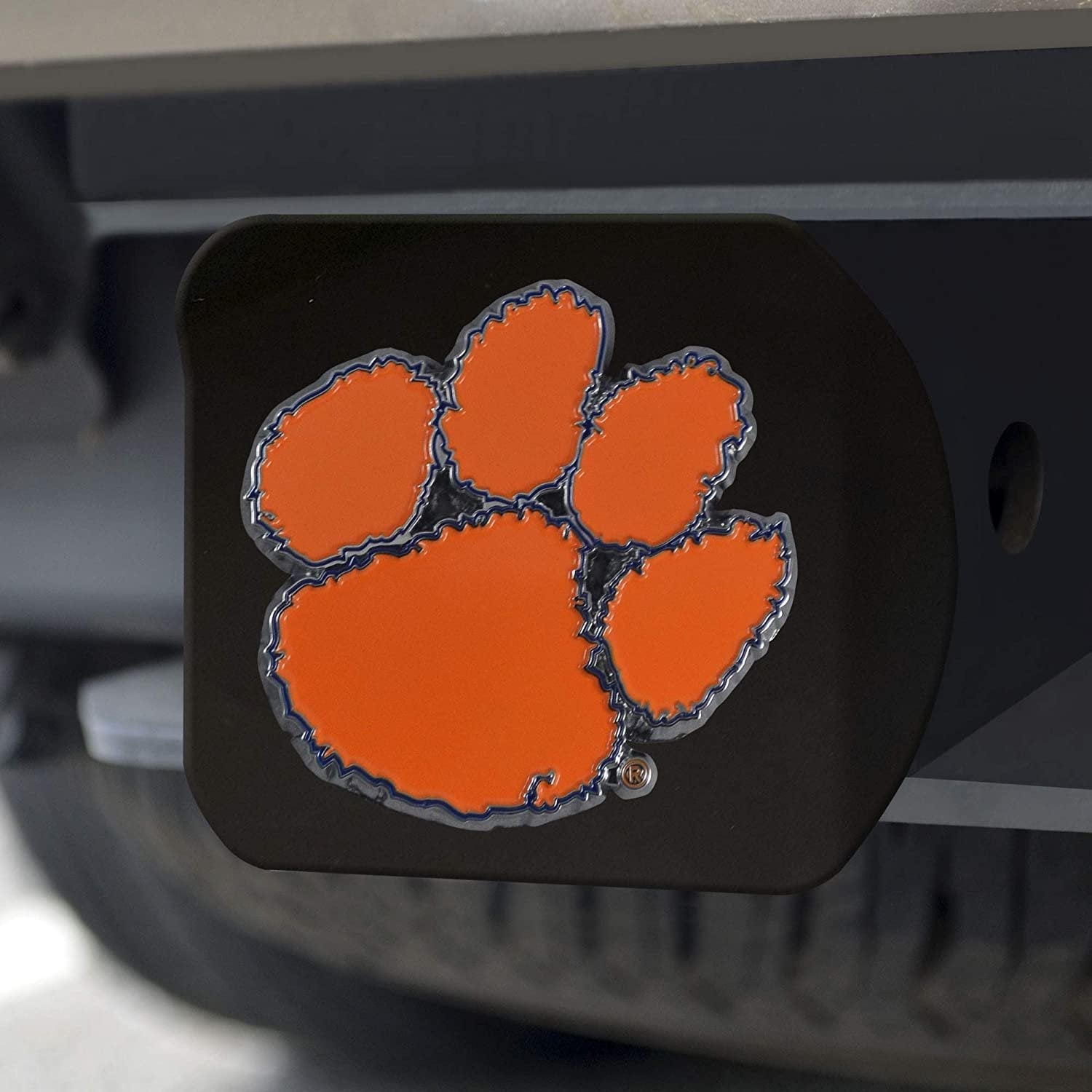 Clemson Tigers Solid Metal Black Hitch Cover with Color Metal Emblem 2 Inch Square Type III University of