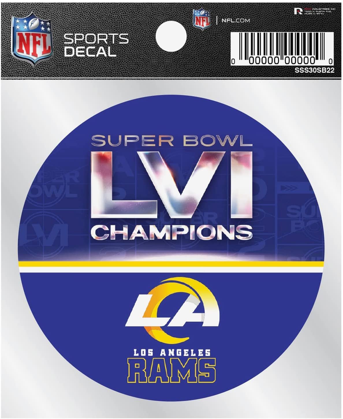 Los Angeles Rams 2022 Super Bowl LVI Champions 4x4 Inch Die Cut Decal Sticker Clear Backing 2