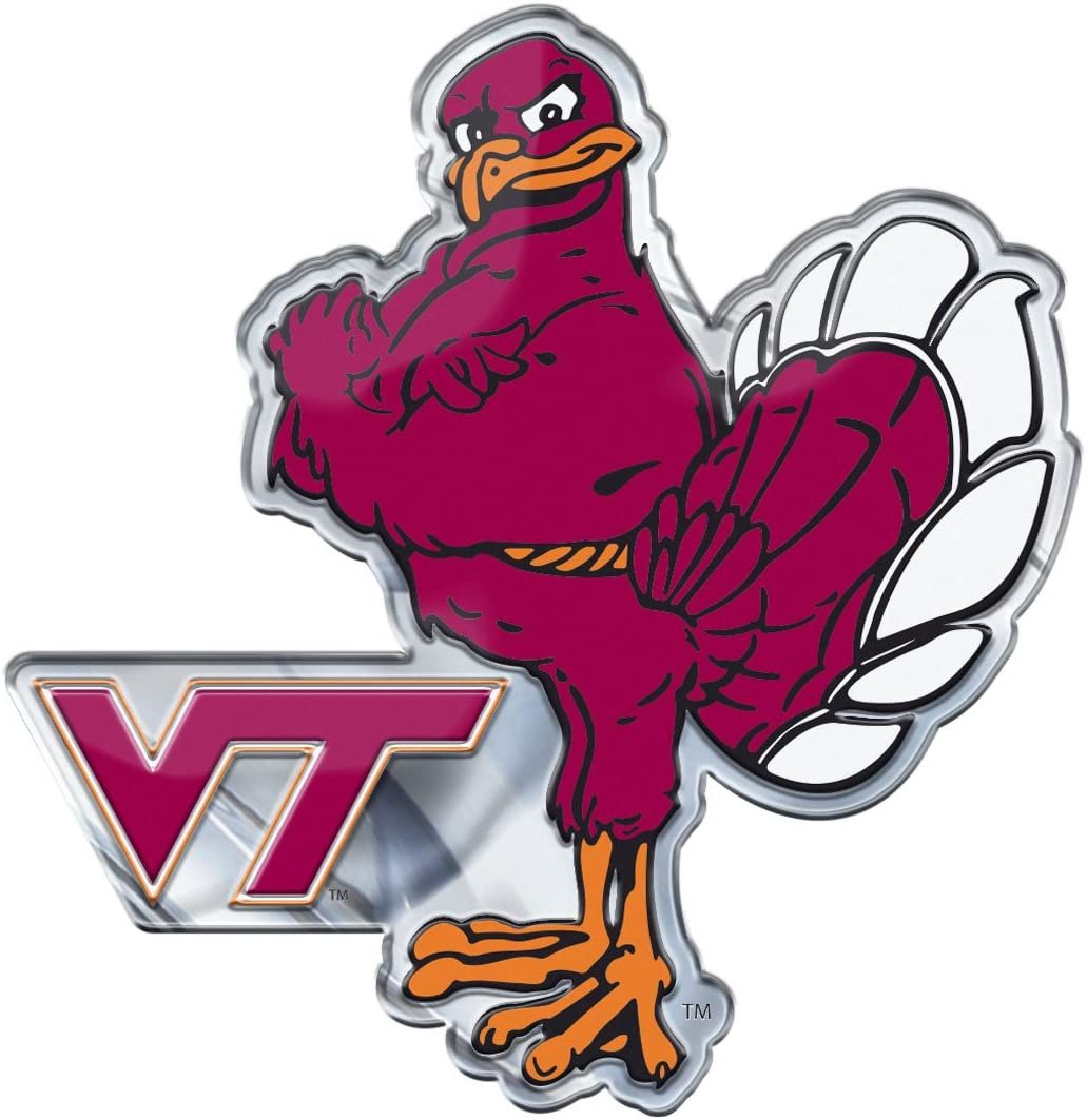 Virginia Tech University Hokies Premium Aluminum Metal Raised Auto Emblem, Alternate Logo, Color Embossed, Full Adhesive Backing