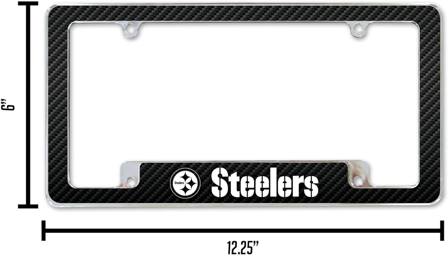 Pittsburgh Steelers Metal License Plate Frame Chrome Tag Cover, Carbon Fiber Design, 6x12 Inch 6