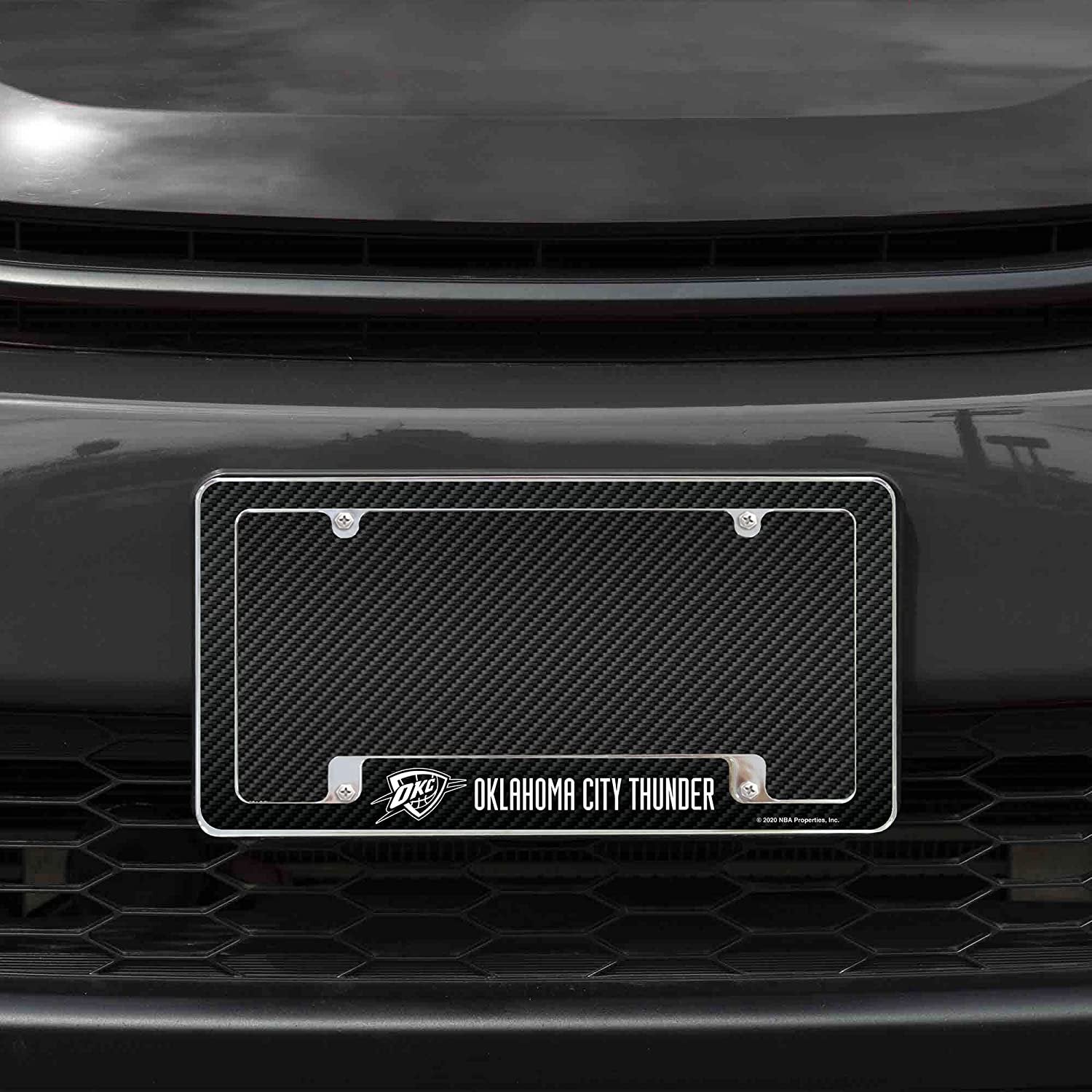 Oklahoma City Thunder Metal License Plate Frame Chrome Tag Cover Carbon Fiber Design 6x12 Inch 2