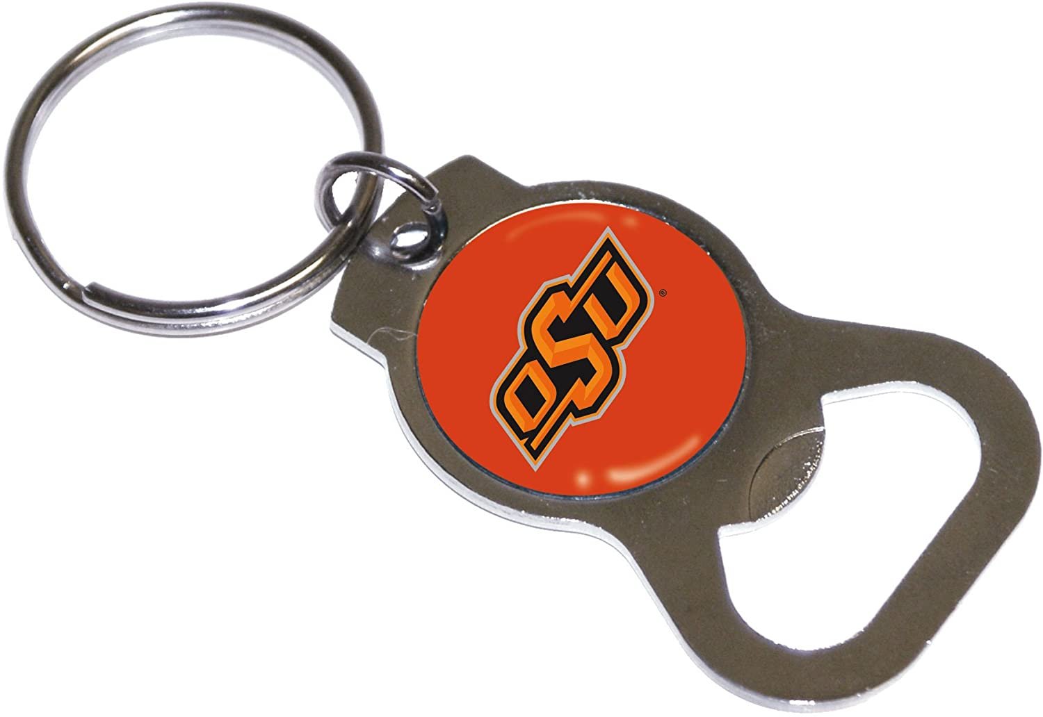 Oklahoma State University Cowboys Premium Solid Metal Bottle Opener Keychain, Silver Key Ring, Team Logo