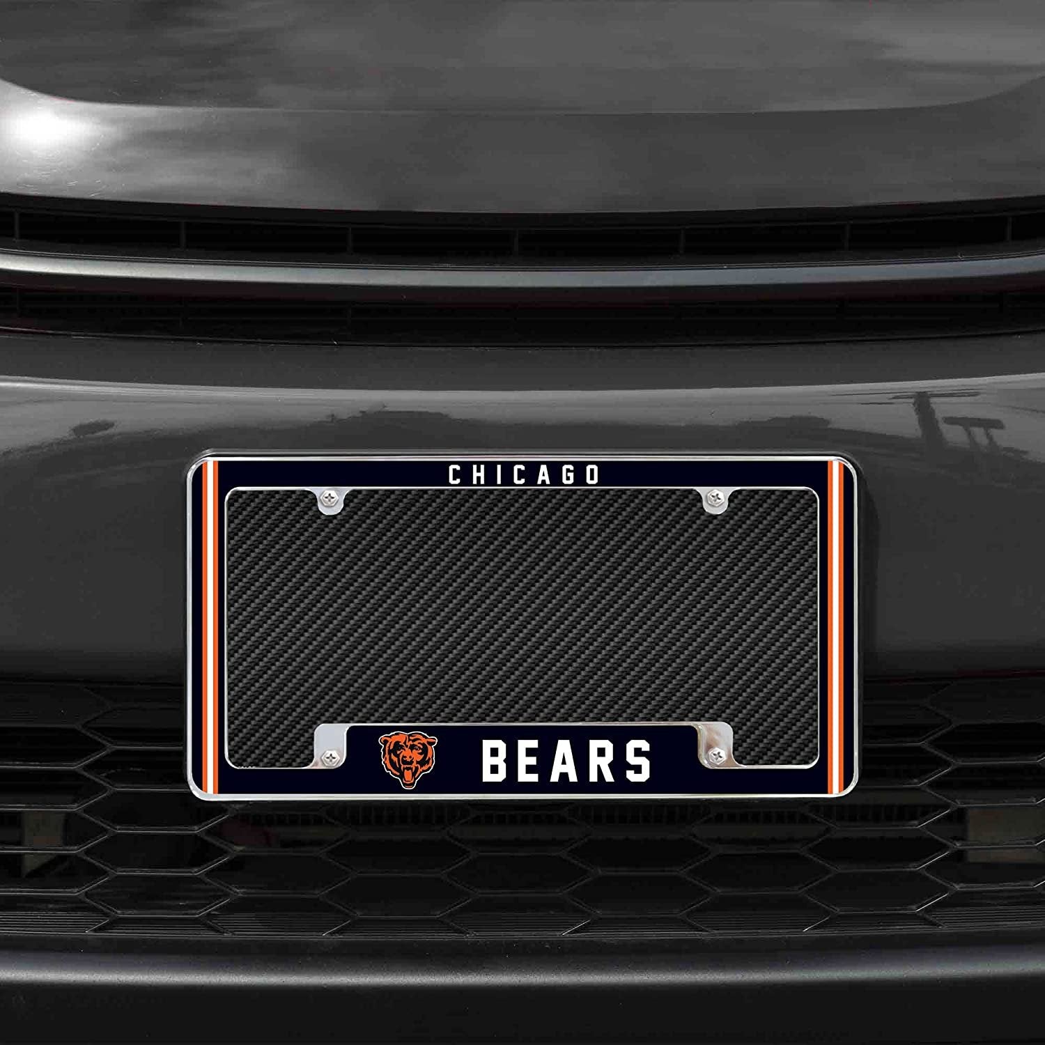 Chicago Bears Metal License Plate Frame Chrome Tag Cover Alternate Design 6x12 Inch 2