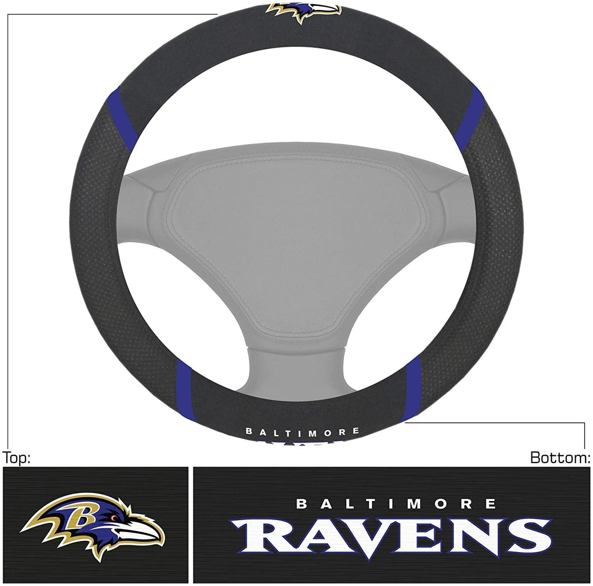 Baltimore Ravens Premium 15 Inch Black Emroidered Steering Wheel Cover