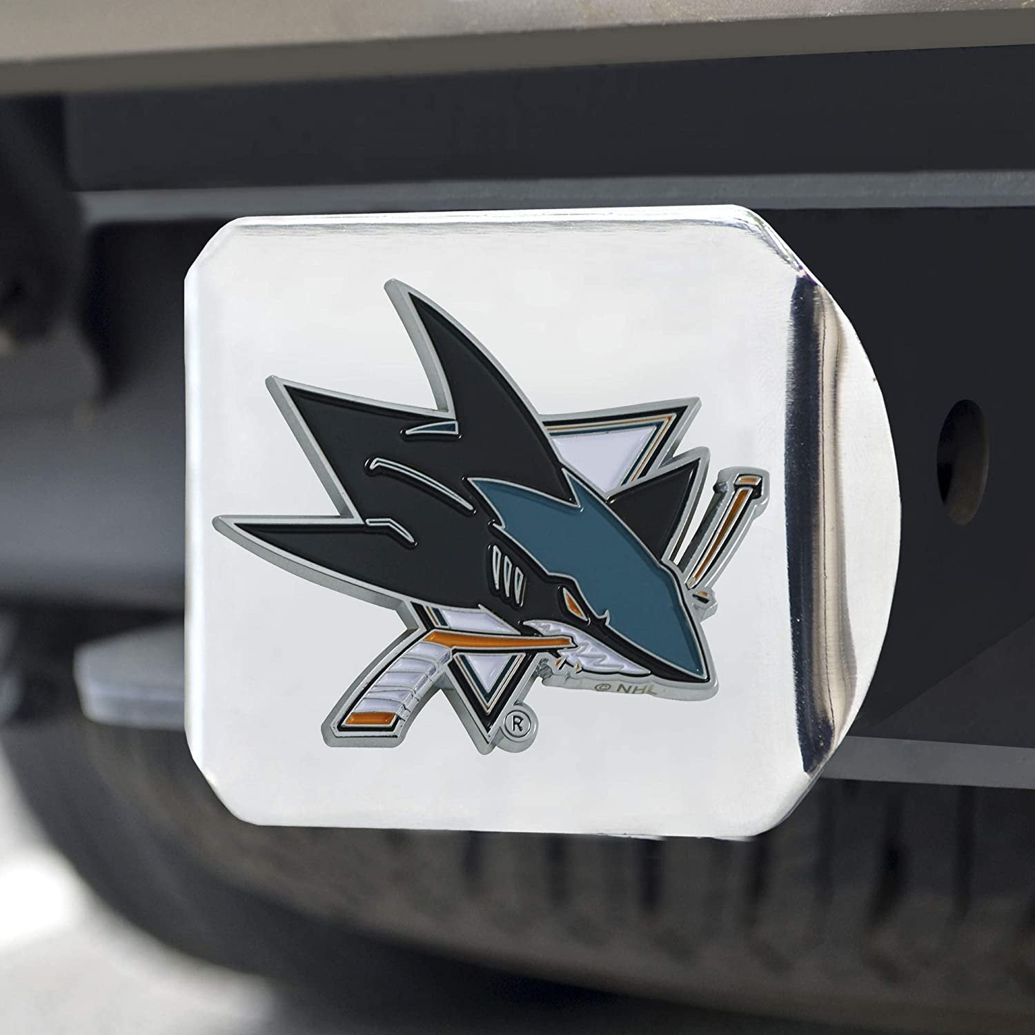 San Jose Sharks Hitch Cover Solid Metal with Raised Color Metal Emblem 2" Square Type III