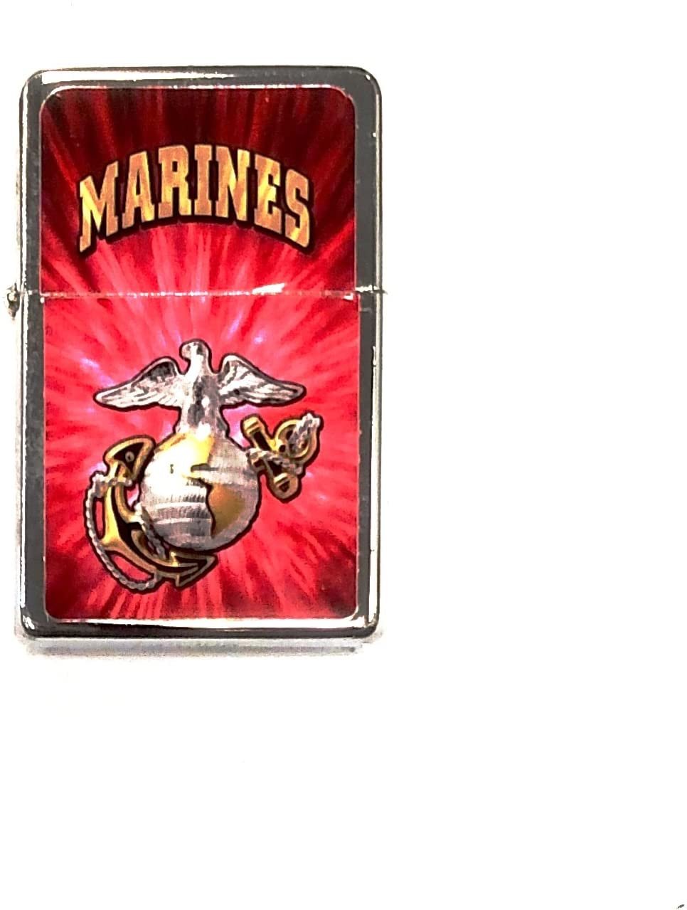 Marines Pocket Lighter Flip-Top Metal Chrome United States US Military Marine Corp 1