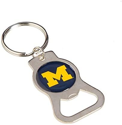 University of Michigan Wolverines Premium Solid Metal Bottle Opener Keychain, Silver Key Ring, Team Logo 1