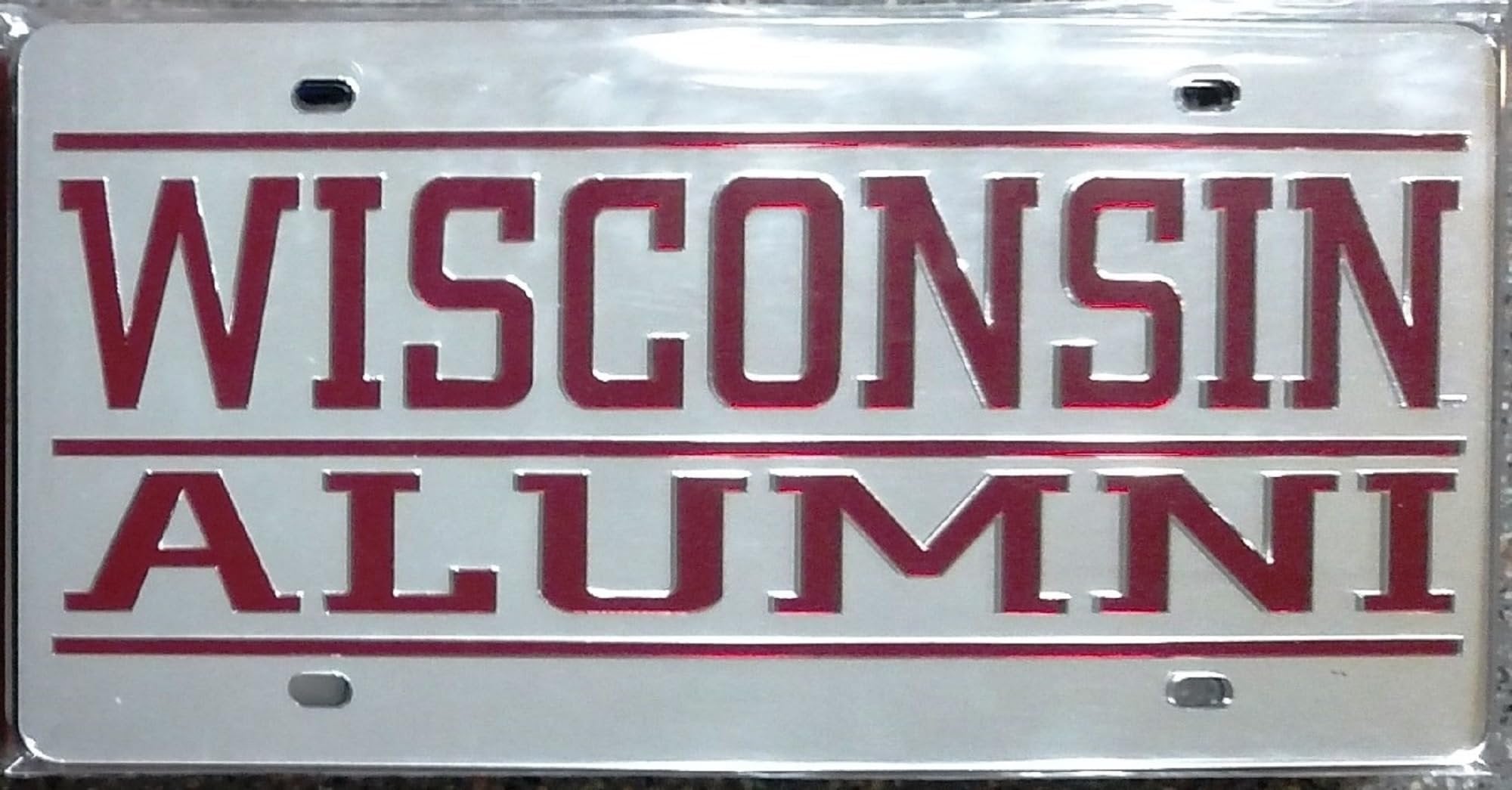 Wisconsin Badgers Silver Mirrored Alumni License Plate 1