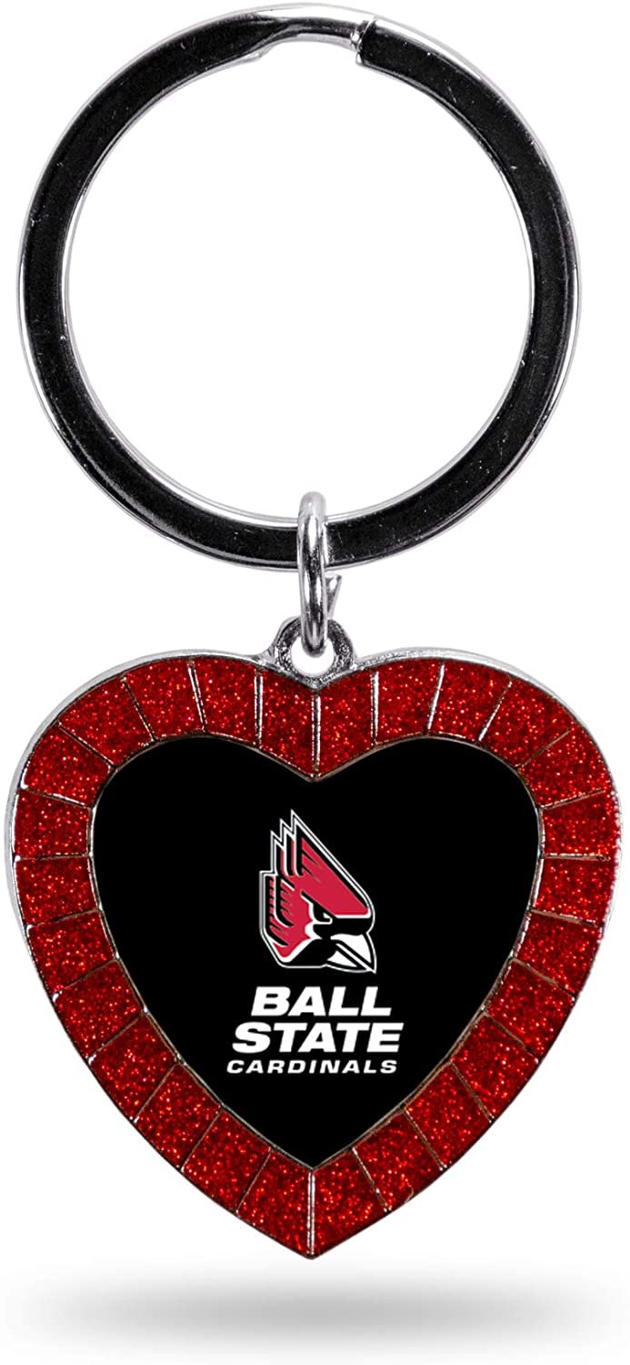 NCAA Ball State Cardinals NCAA Rhinestone Heart Colored Keychain, Red, 3-inches in length