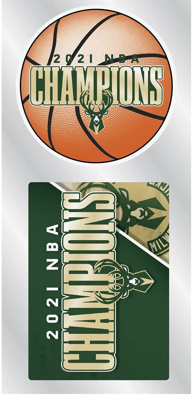 Milwaukee Bucks 2021 NBA Champions 2-Piece Double Up Die Cut Sticker Decal Sheet, 4x8 Inch 1