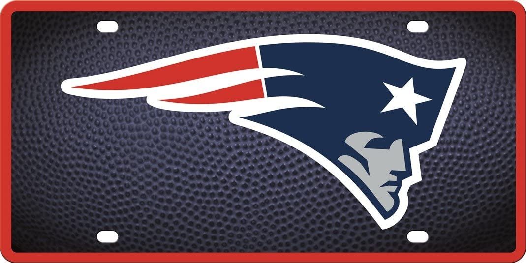 New England Patriots Premium Laser Cut Tag License Plate, team Ball Deign, Mirrored Acrylic Inlaid, 6x12 Inch 1