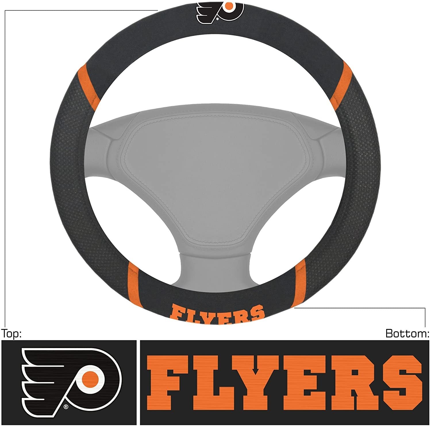 Philadelphia Flyers Steering Wheel Cover Premium Embroidered Black 15 Inch