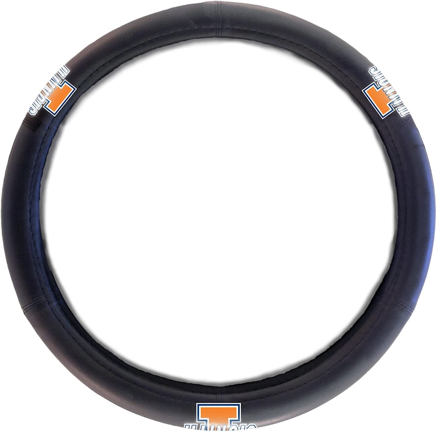 Illinois Illini Steering Wheel Cover Premium Rubber Grip Black 15 Inch University of
