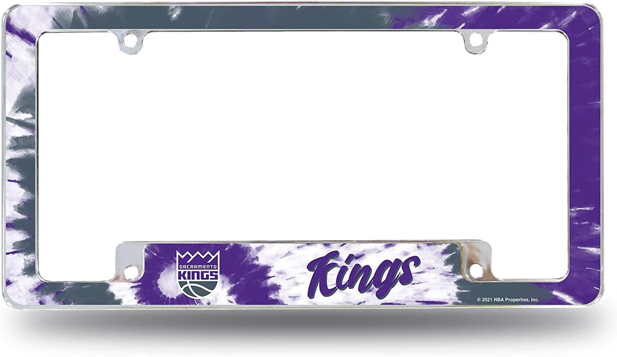 Sacramento Kings Metal License Plate Frame Chrome Tag Cover Tie Dye Design 6x12 Inch 1