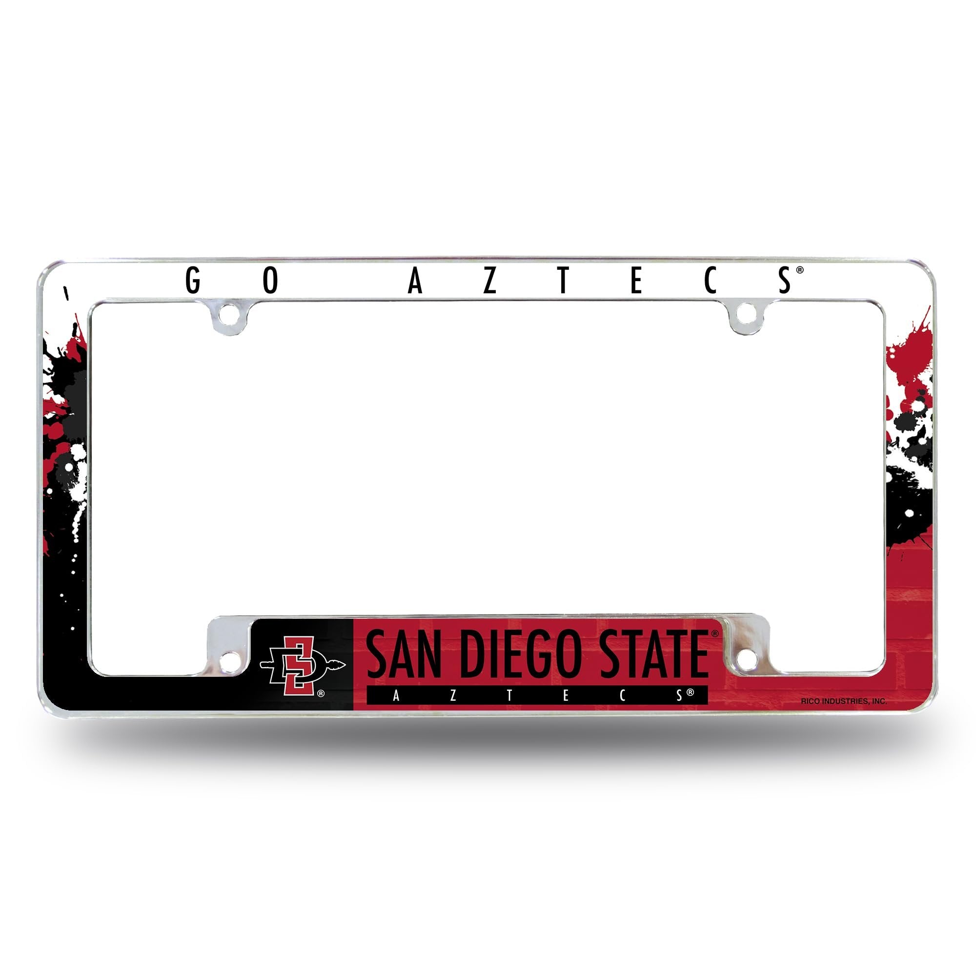 San Diego State University Aztecs Metal License Plate Frame Chrome Tag Cover, All Over Design, 6x12 Inch