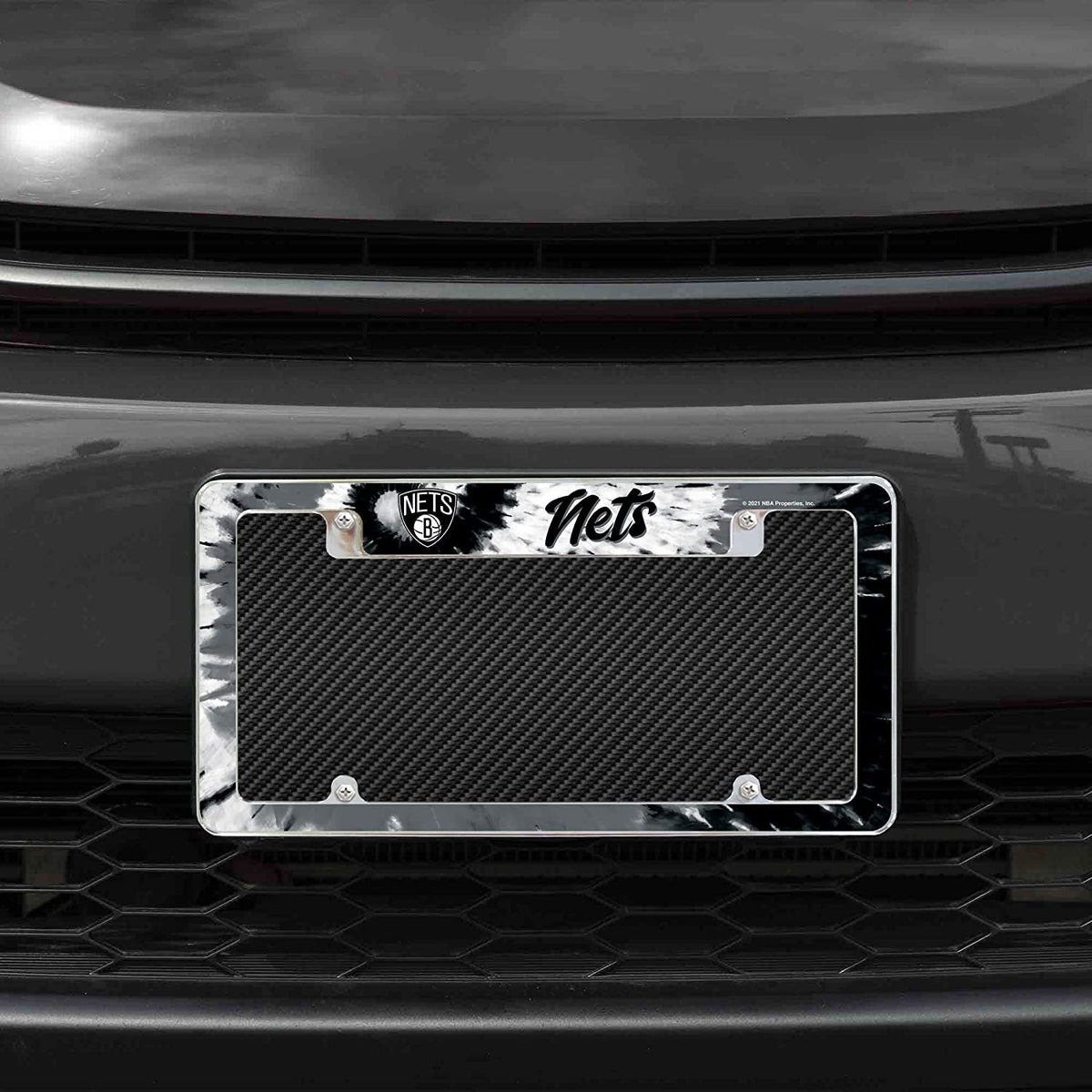 Brooklyn Nets Metal License Plate Frame Chrome Tag Cover Tie Dye Design 6x12 Inch 2