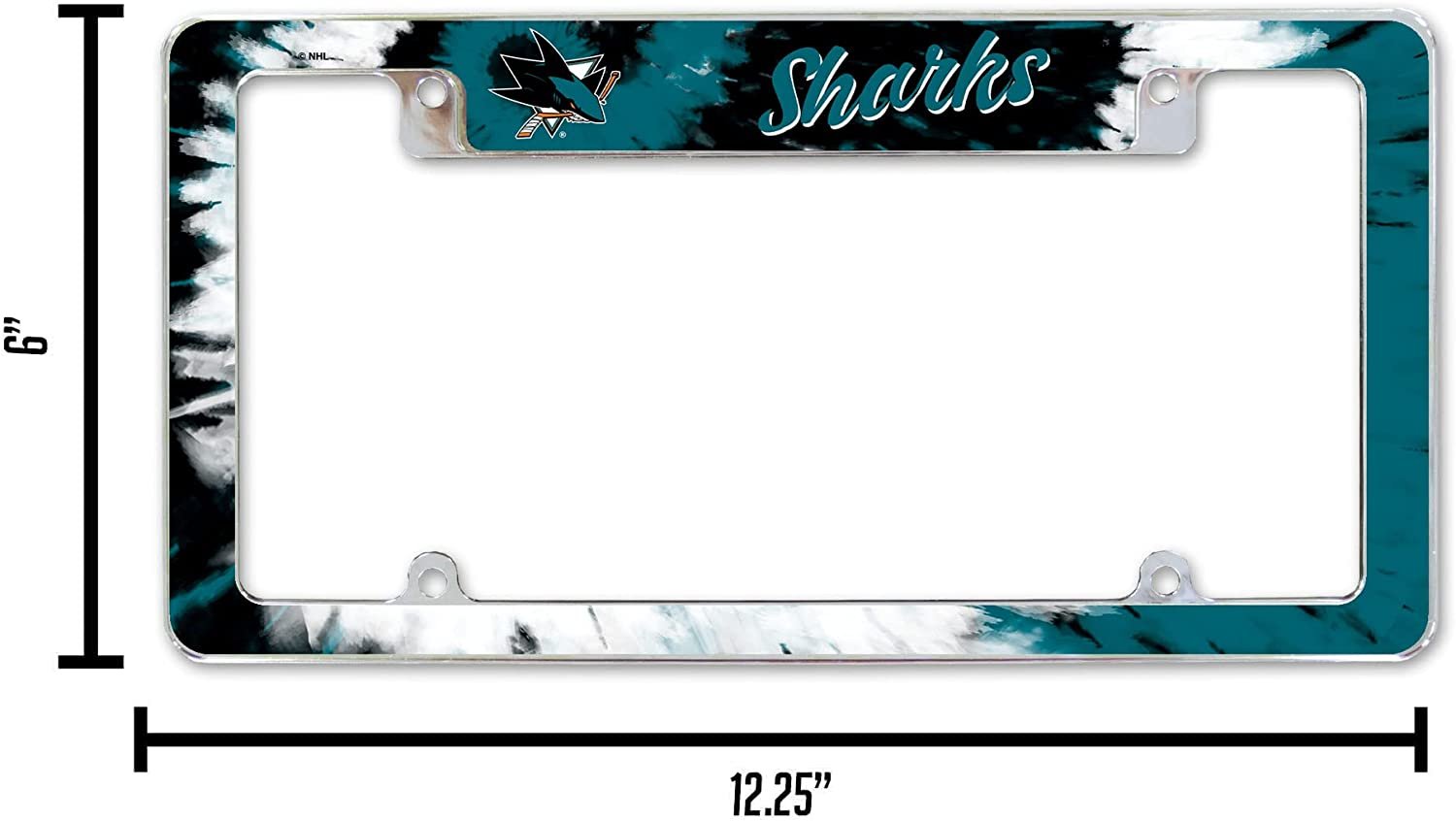 San Jose Sharks Metal License Plate Frame Chrome Tag Cover Tie Dye Design 6x12 Inch 5