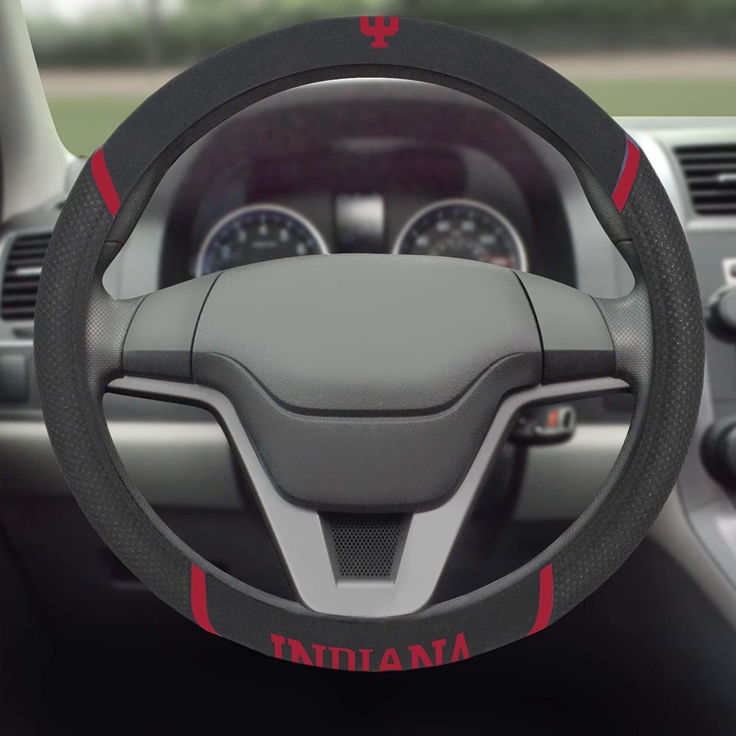 Indiana Hoosiers Steering Wheel Cover Premium Embroidered Black 15 Inch University 3