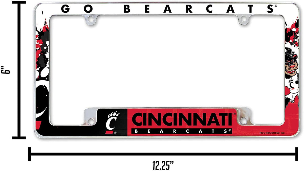 University of Cincinnati Bearcats Metal License Plate Frame Chrome Tag Cover All Over Design 6x12 Inch 5