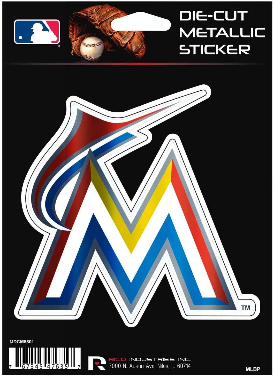 Miami Marlins Retro Logo 5 Inch Die Cut Decal Sticker, Metallic Shimmer Design, Full Adhesive Backing 1