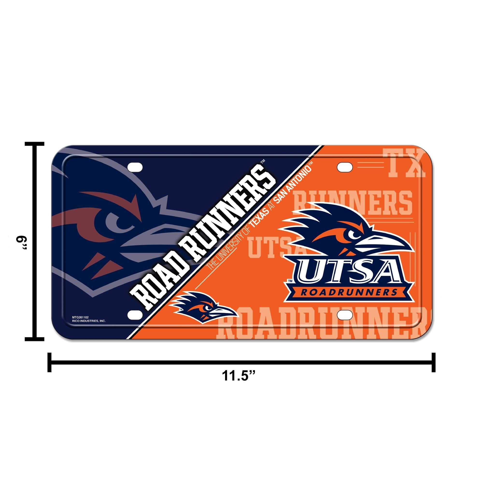 University of Texas San Antonio Roadrunners UTSA Premium Metal Auto Tag License Plate, Split Logo Design, 12x6 Inch 5