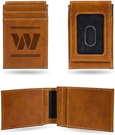 Washington Commanders Premium Brown Leather Wallet, Front Pocket Magnetic Money Clip, Laser Engraved, Vegan 5