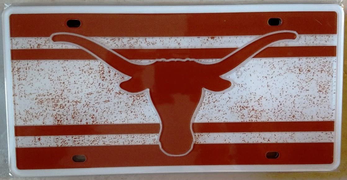 University of Texas Longhorns Premium Laser Cut Tag License Plate, Vintage Design, Mirrored Acrylic Inlaid, 6x12 Inch 1