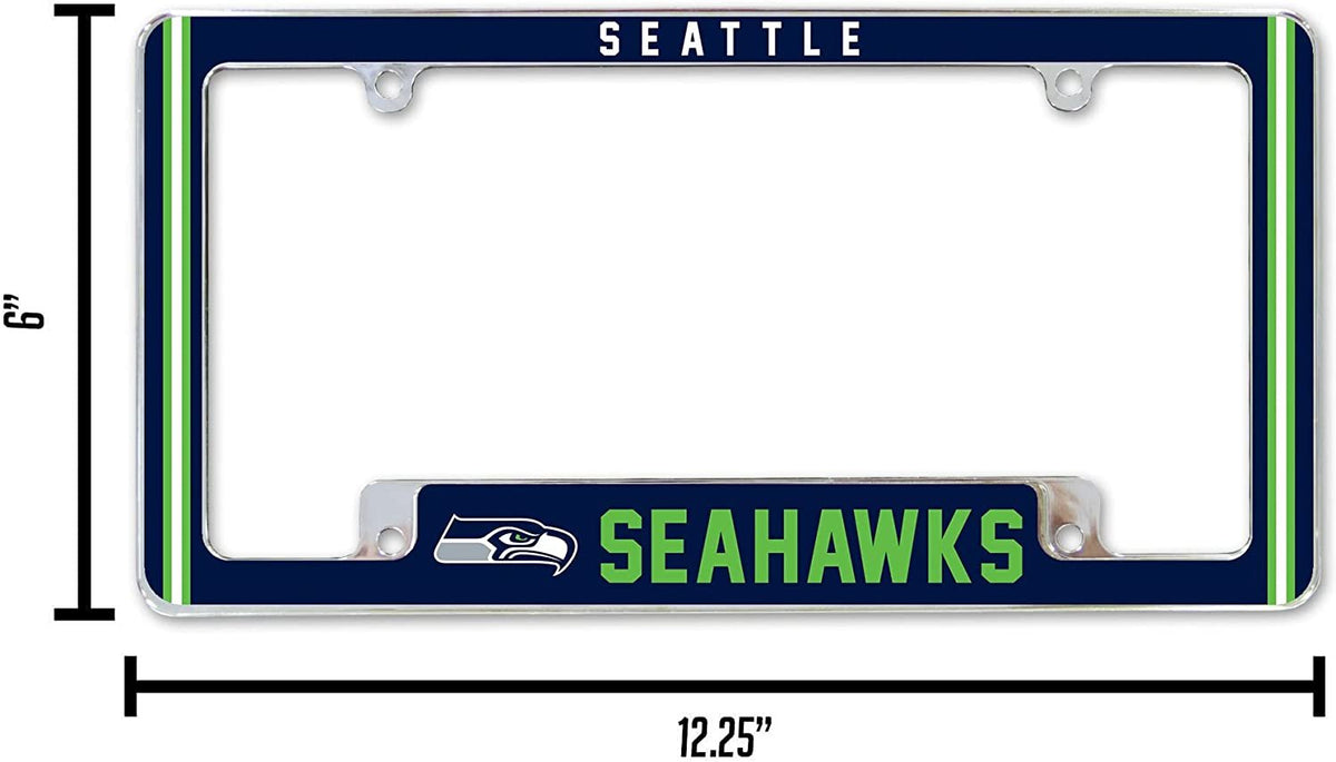 Seattle Seahawks Metal License Plate Frame Chrome Tag Cover Alternate Design 6x12 Inch 3