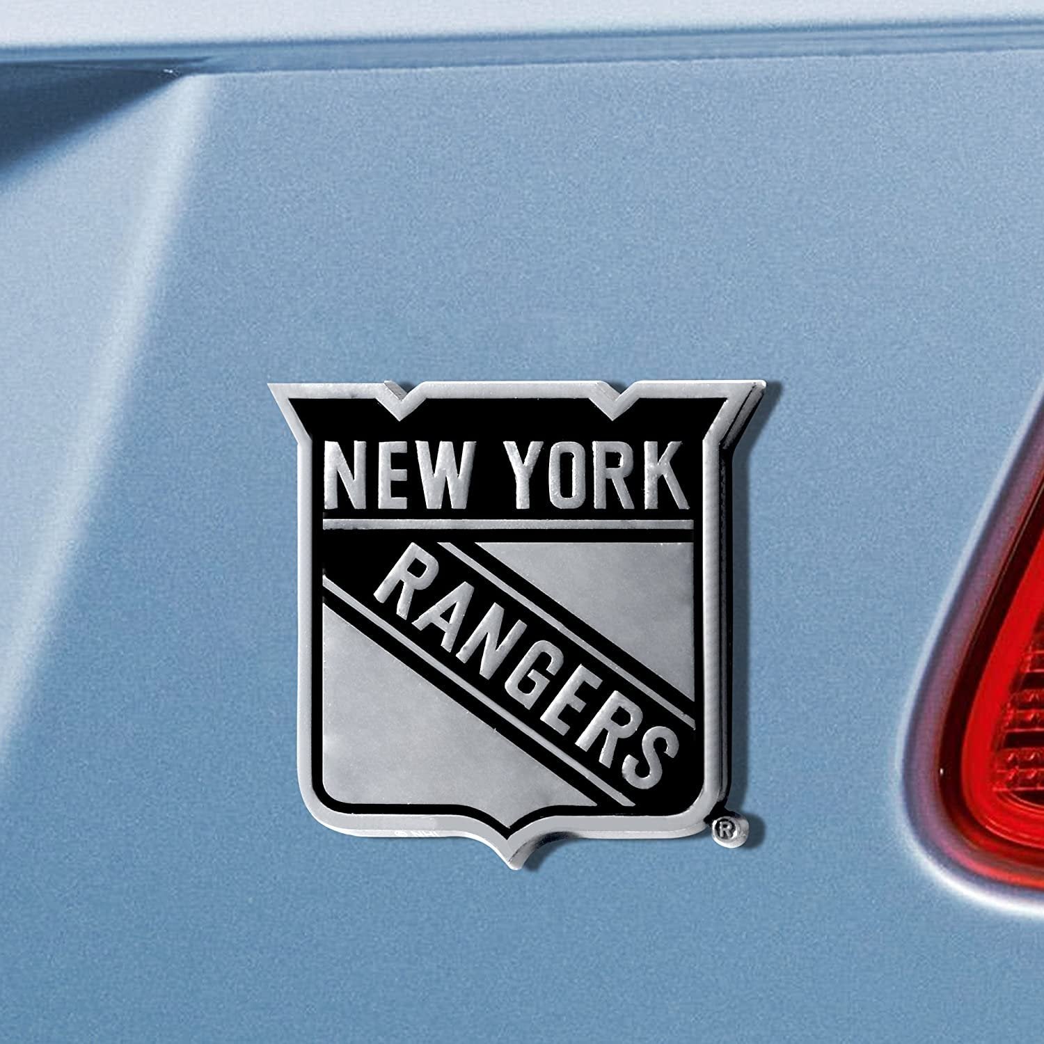 New York Rangers Premium Solid Metal Raised Auto Emblem, Shape Cut, Adhesive Backing