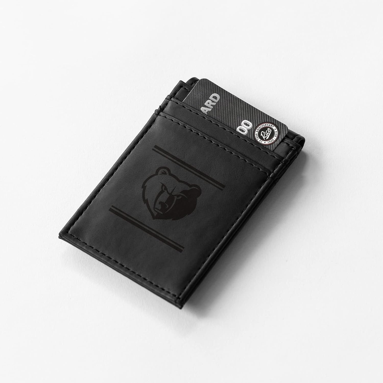 Memphis Grizzlies Premium Black Leather Wallet, Front Pocket Magnetic Money Clip, Laser Engraved, Vegan 2