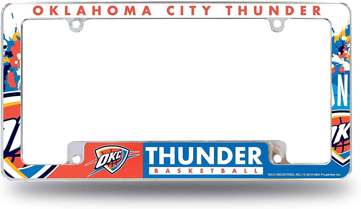 Oklahoma City Thunder Metal License Plate Frame Tag Cover ALL OVER Design 1