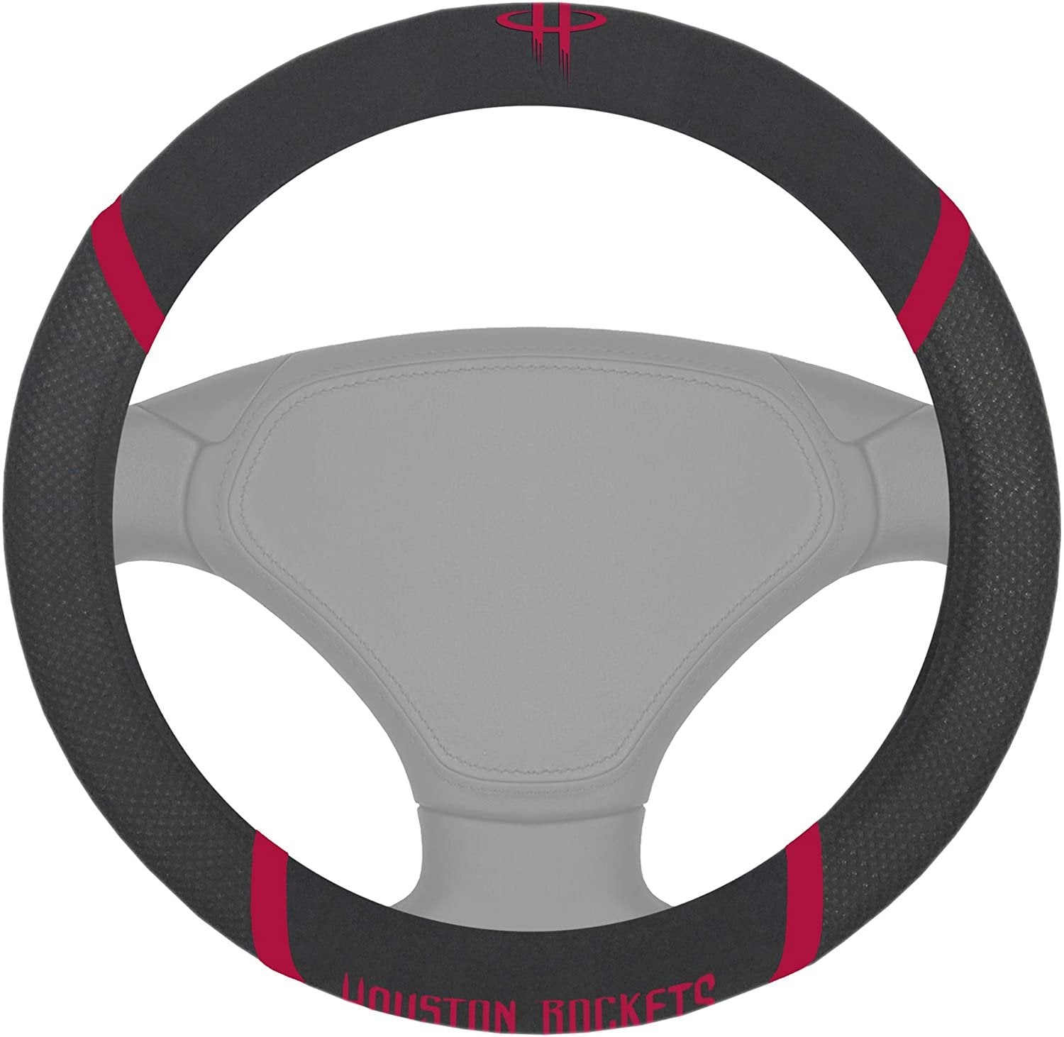 Houston Rockets Steering Wheel Cover Premium Embroidered Black 15 Inch 1