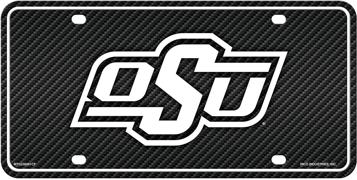 Oklahoma State University Cowboys Metal Auto Tag License Plate, Carbon Fiber Design, 6x12 Inch