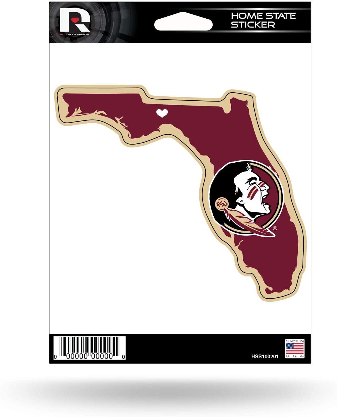 Florida State University Seminoles 5 Inch Sticker Decal, Home State Design, Flat Vinyl, Full Adhesive Backing 1
