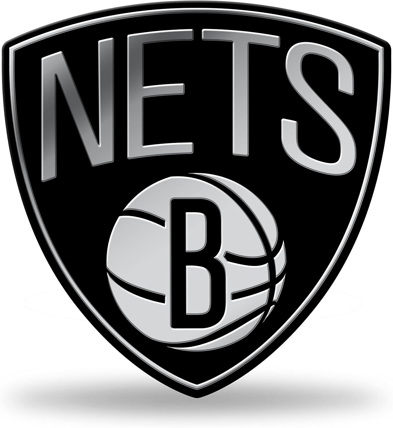 Brooklyn Nets Silver Chrome Color Auto Emblem, Raised Molded Plastic, 3.5 Inch, Adhesive Tape Backing 1