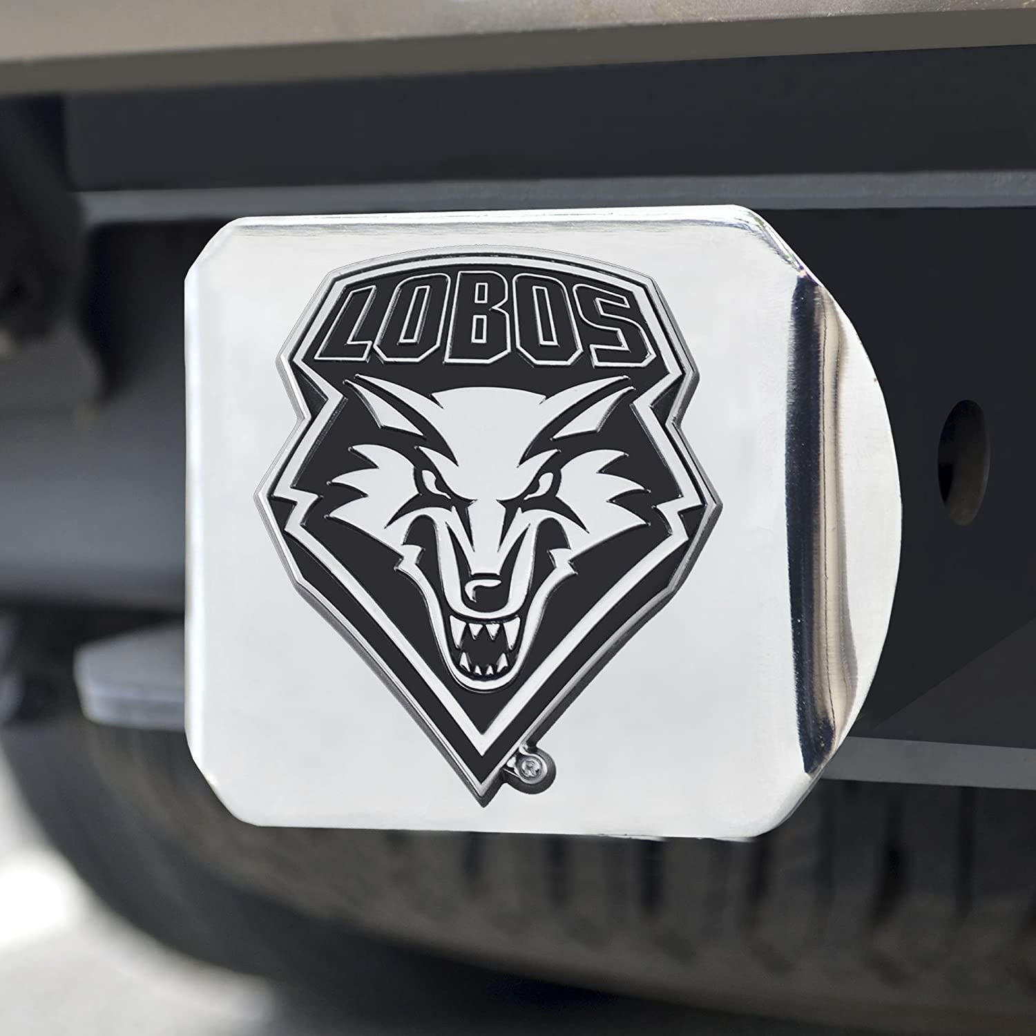New Mexico Lobos Hitch Cover Solid Metal with Raised Chrome Metal Emblem 2" Square Type III University of