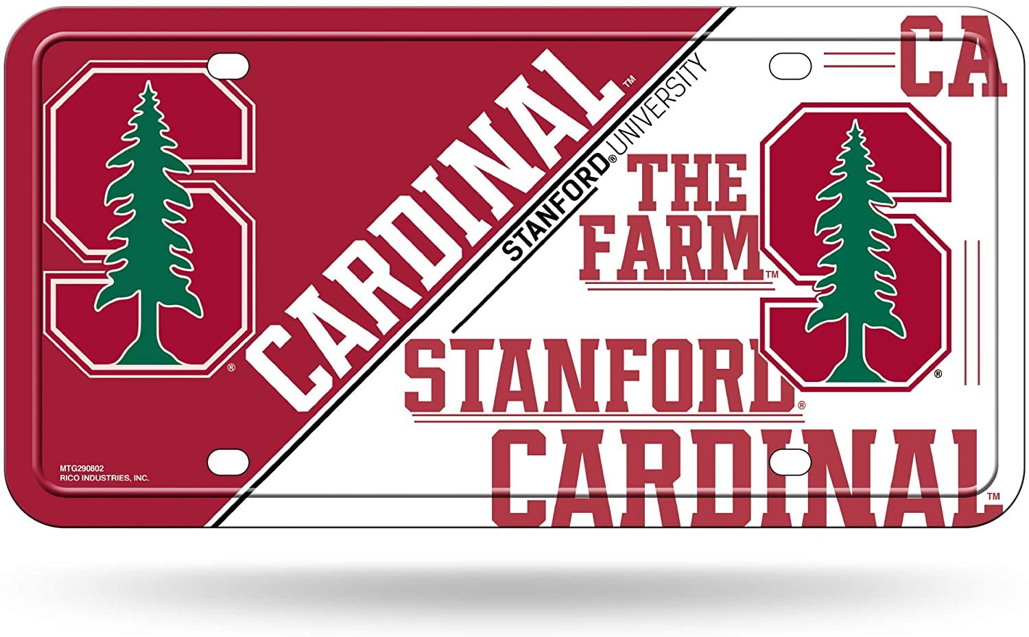 Stanford University Cardinal Metal Auto Tag License Plate, Split Design, 6x12 Inch 1