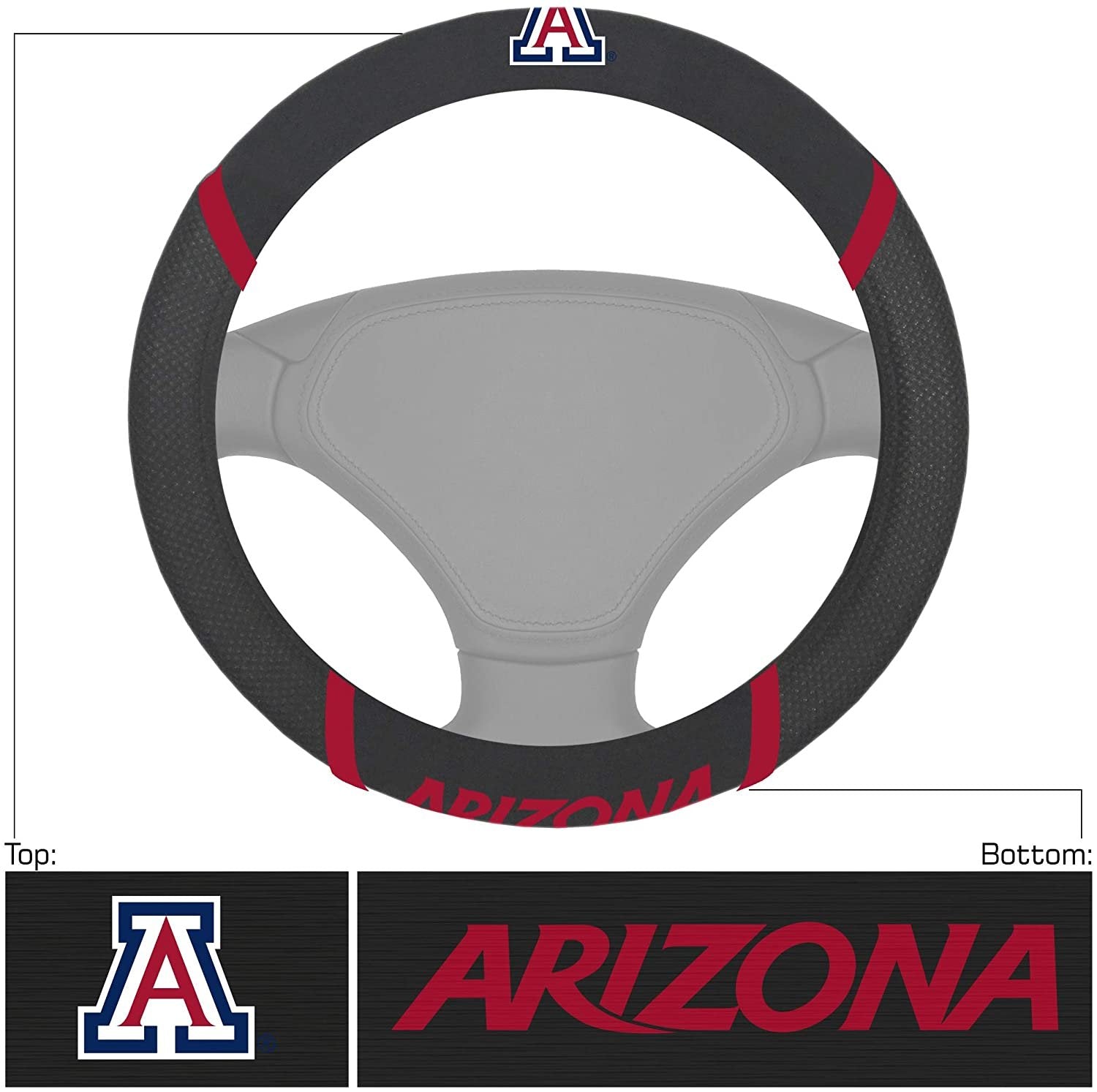 Arizona Wildcats Steering Wheel Cover Premium Embroidered Black 15 Inch University of