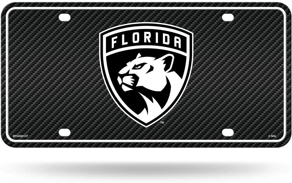 Florida Panthers Metal Auto Tag License Plate, Carbon Fiber Design, 6x12 Inch