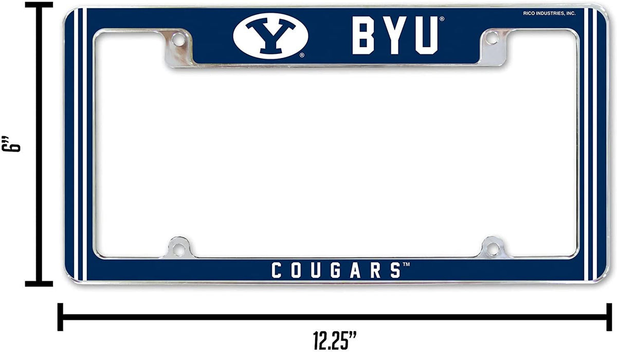 Brigham Young Cougars BYU Metal License Plate Frame Chrome Tag Cover Alternate Design 6x12 Inch 4