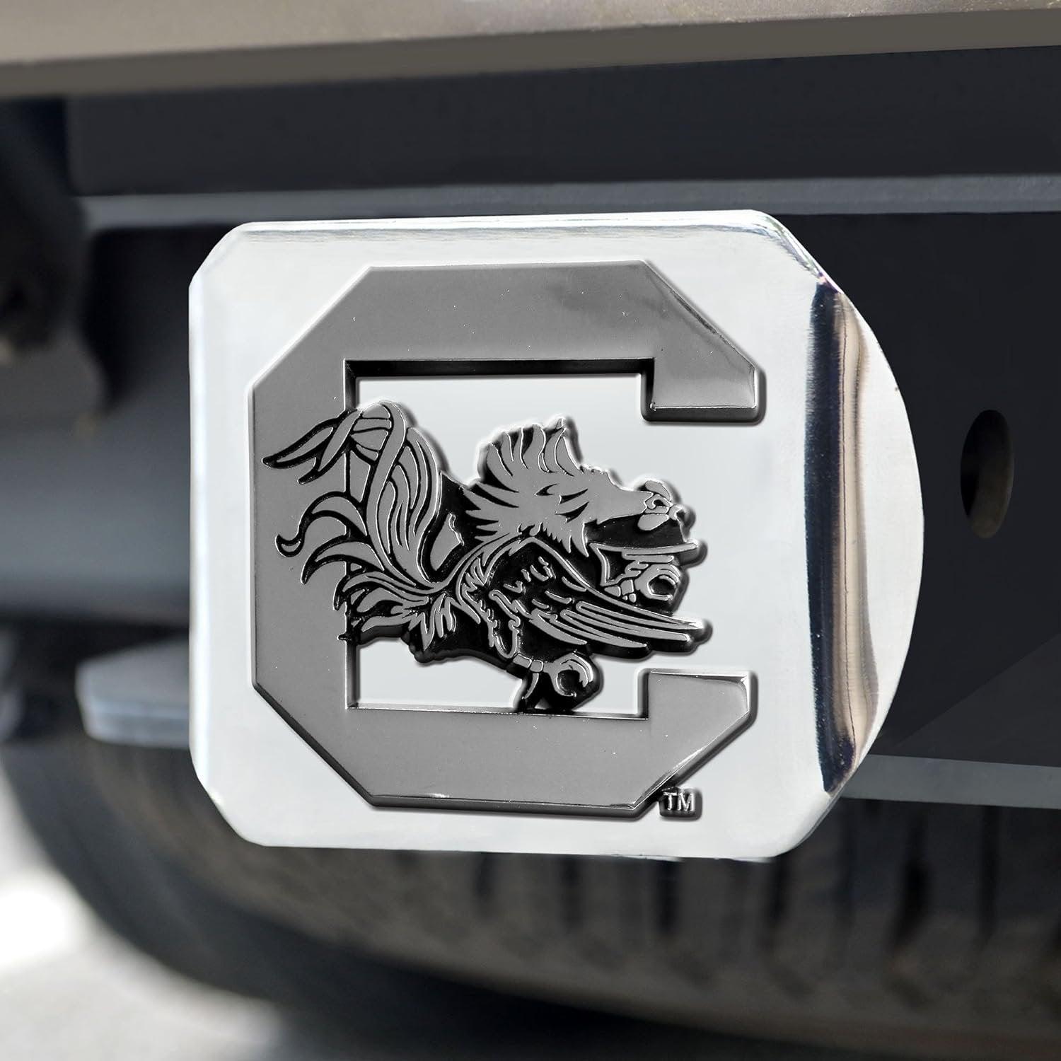 University of South Carolina Gamecocks Hitch Cover Solid Metal with Raised Chrome Metal Emblem 2" Square Type III 1