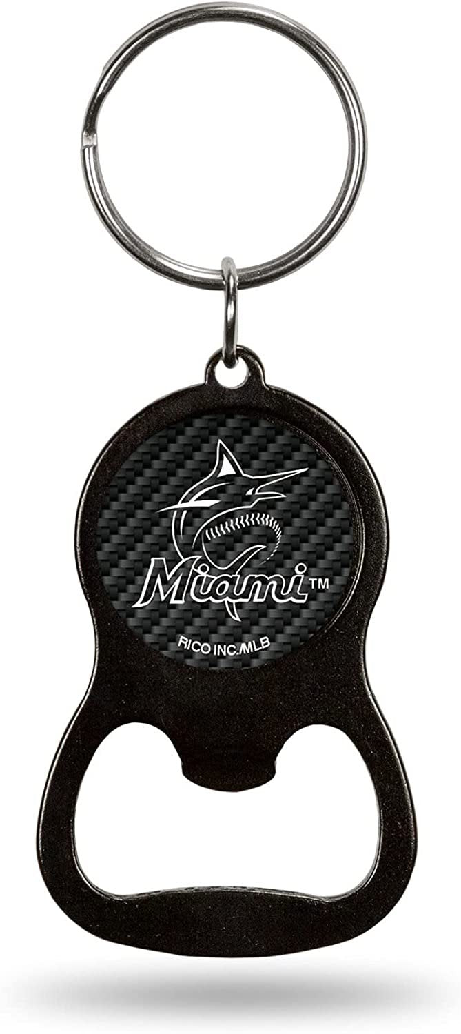 Miami Marlins Premium Solid Metal Keychain Bottle Opener, Carbon Fiber Design 1