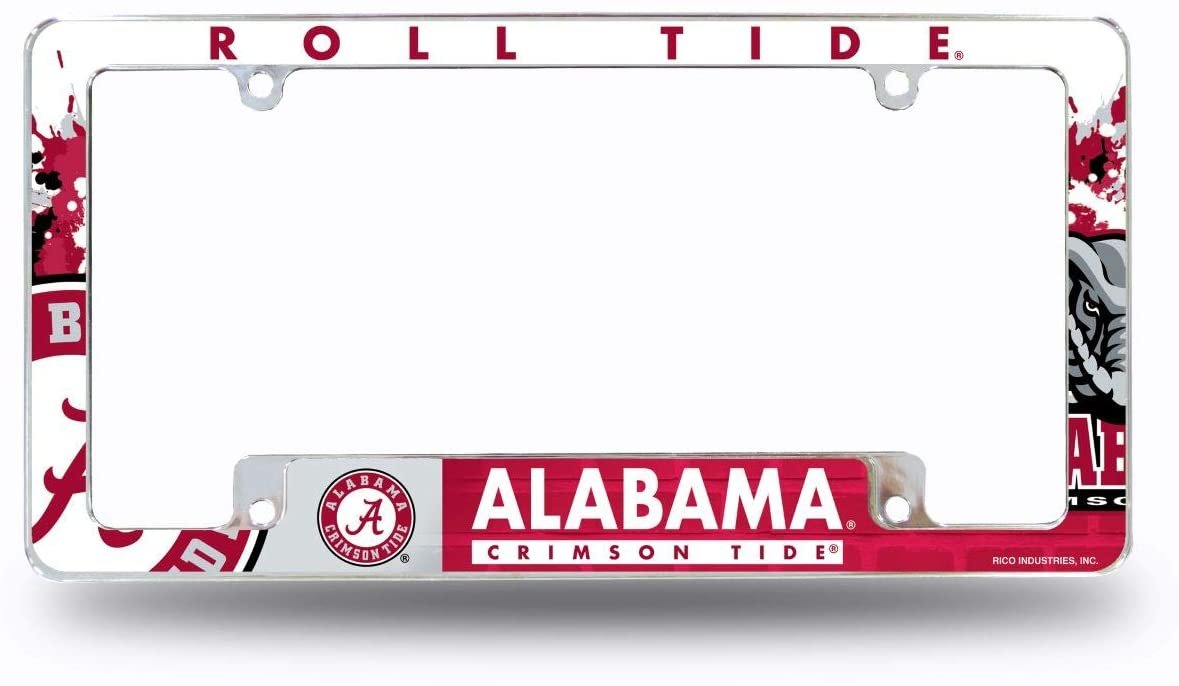 Alabama Crimson Tide Metal License Plate Frame Tag Cover All Over Design University of