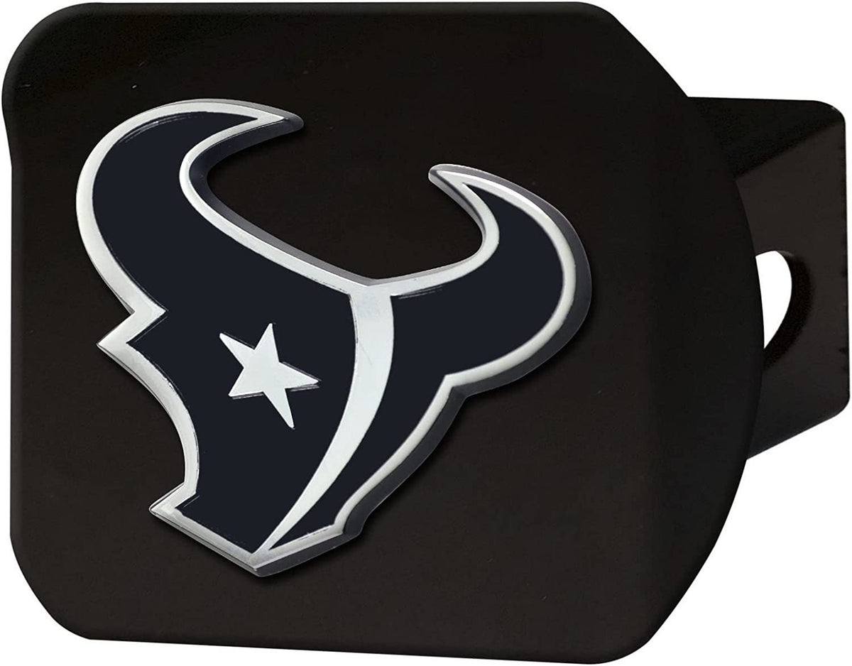 Houston Texans Solid Metal Black Hitch Cover with Chrome Metal Emblem 2 Inch Square Type III