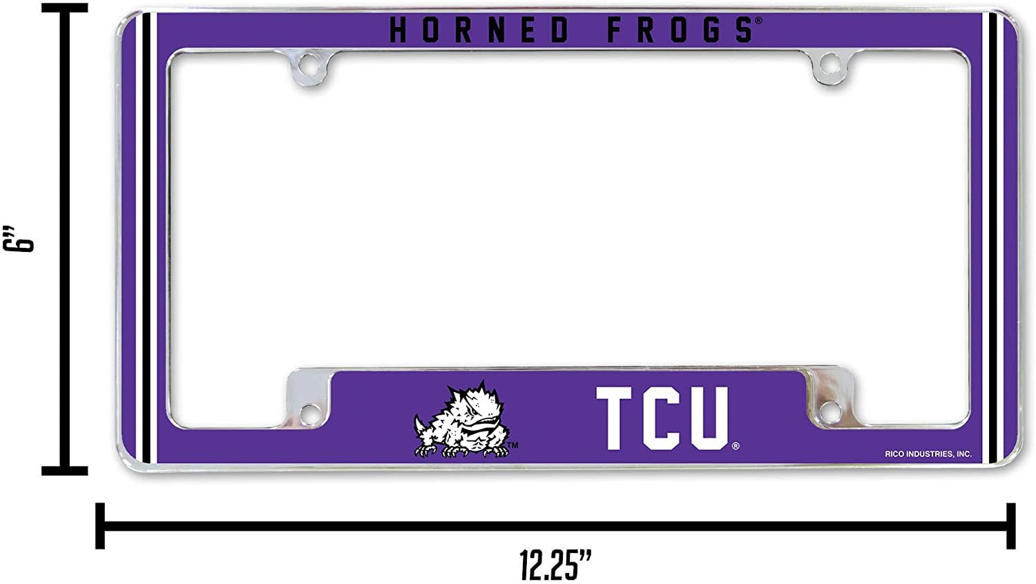 Texas Christian University Horned Frogs TCU Metal License Plate Frame Chrome Tag Cover 12x6 Inch Alternate Design 6