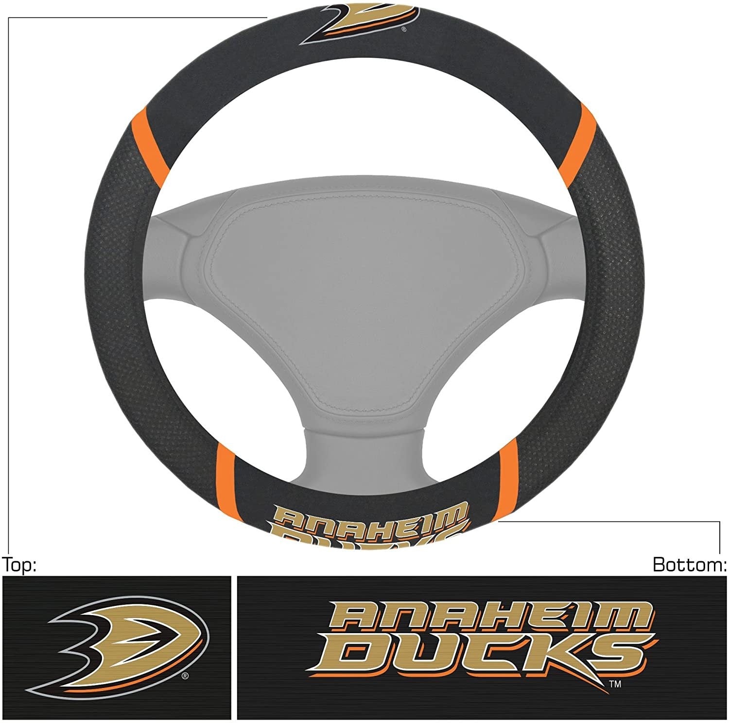 Anaheim Ducks Steering Wheel Cover Premium Embroidered Black 15 Inch
