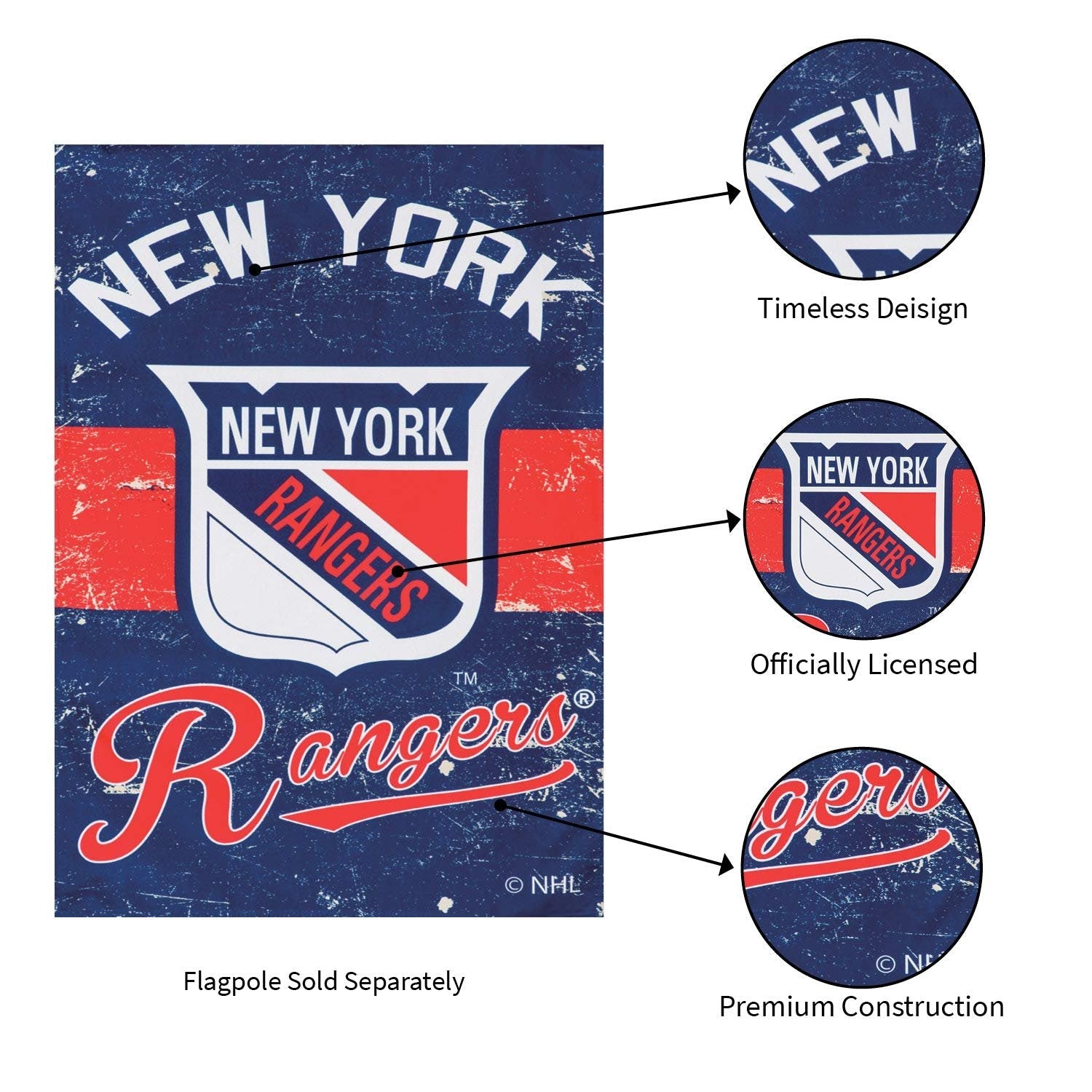 New York Rangers Premium Double Sided Banner Vertical House Flag, Vintage Styling with Retro Logo, 28x44 Inch, Display Stand Sold Seperately, Officially Licensed 5
