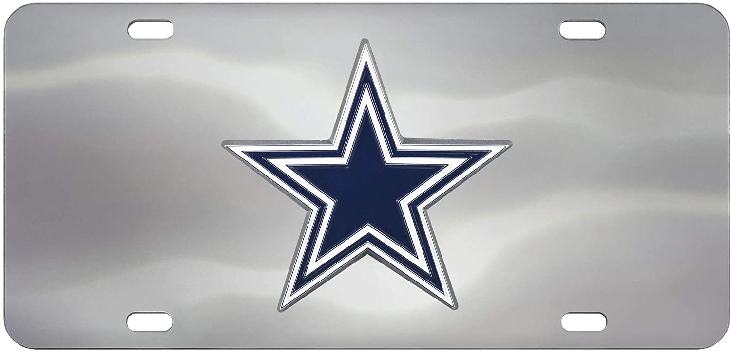 Dallas Cowboys License Plate Tag, Premium Stainless Steel Diecast, Chrome, Raised Solid Metal Color Emblem, 6x12 Inch