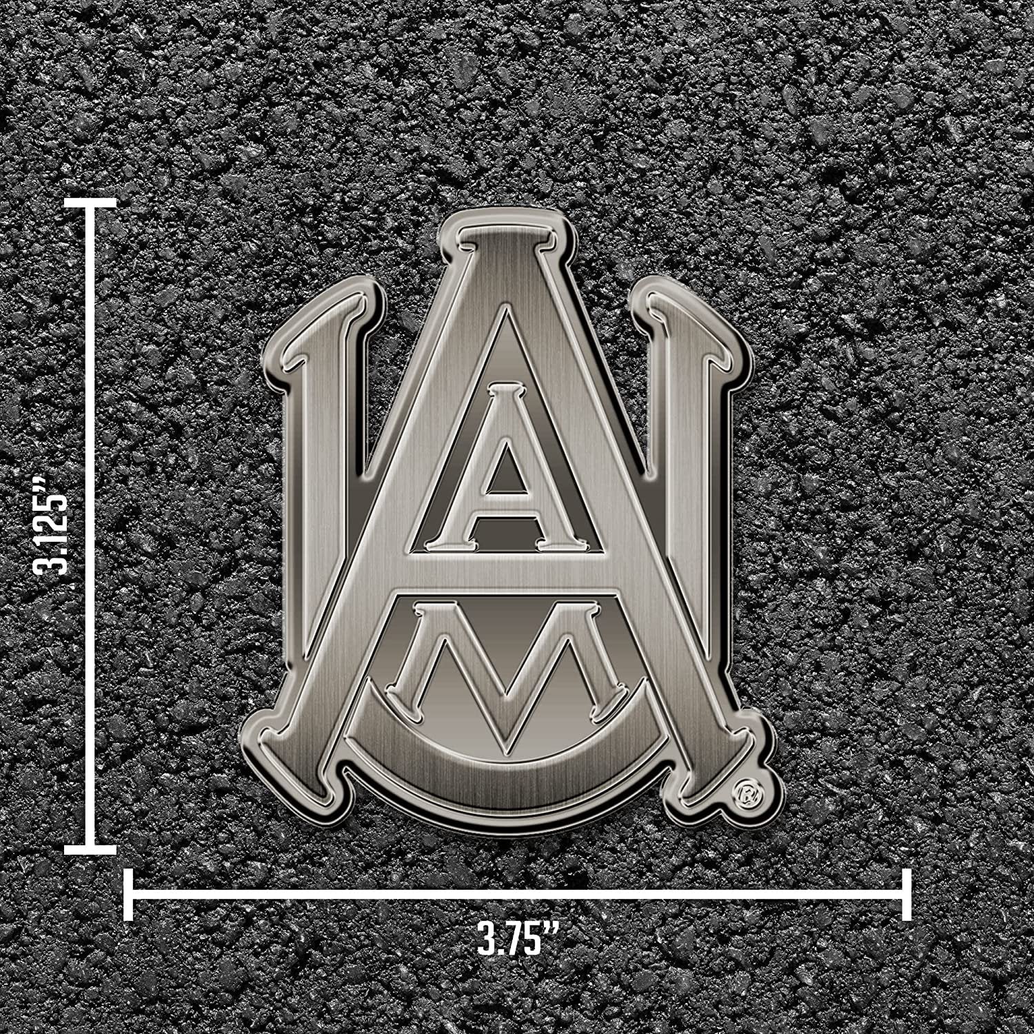 Alabama A&M University Bulldogs Premium Solid Metal Raised Auto Emblem, Antique Nickel Finish, Shape Cut, Adhesive Backing 6